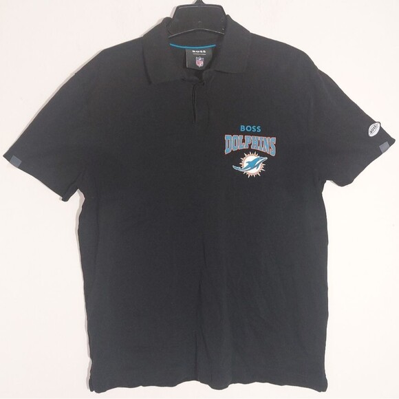 EUC BOSS X NFL Men's Pique Cotton Miami Dolphins Punter Polo Black/Aqua Size L - Picture 3 of 16
